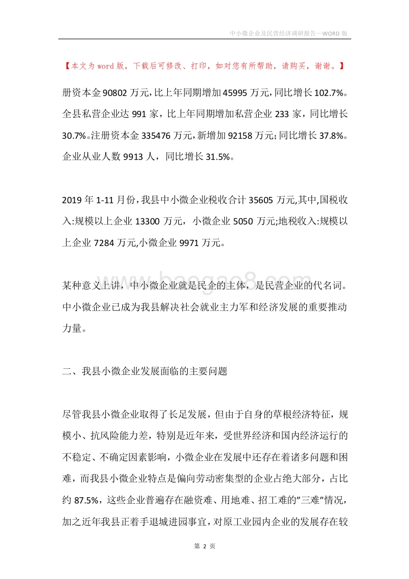 中小微企业及民营经济调研报告.docx_第2页