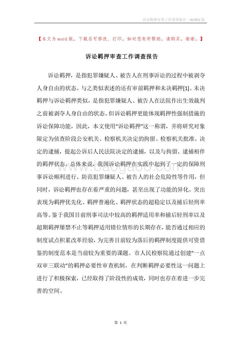 诉讼羁押审查工作调查报告.docx_第1页