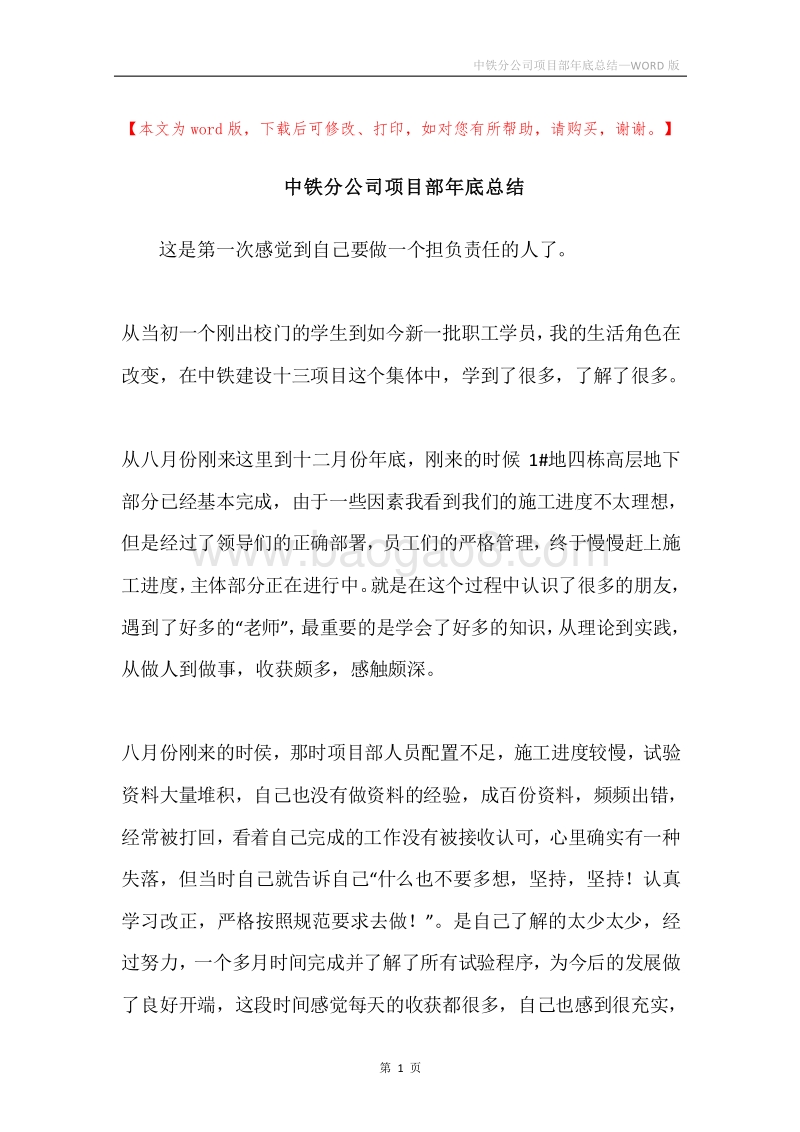 中铁分公司项目部年底总结.docx_第1页