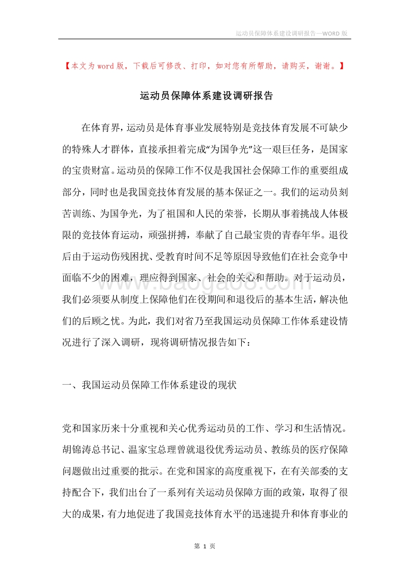 运动员保障体系建设调研报告.docx_第1页