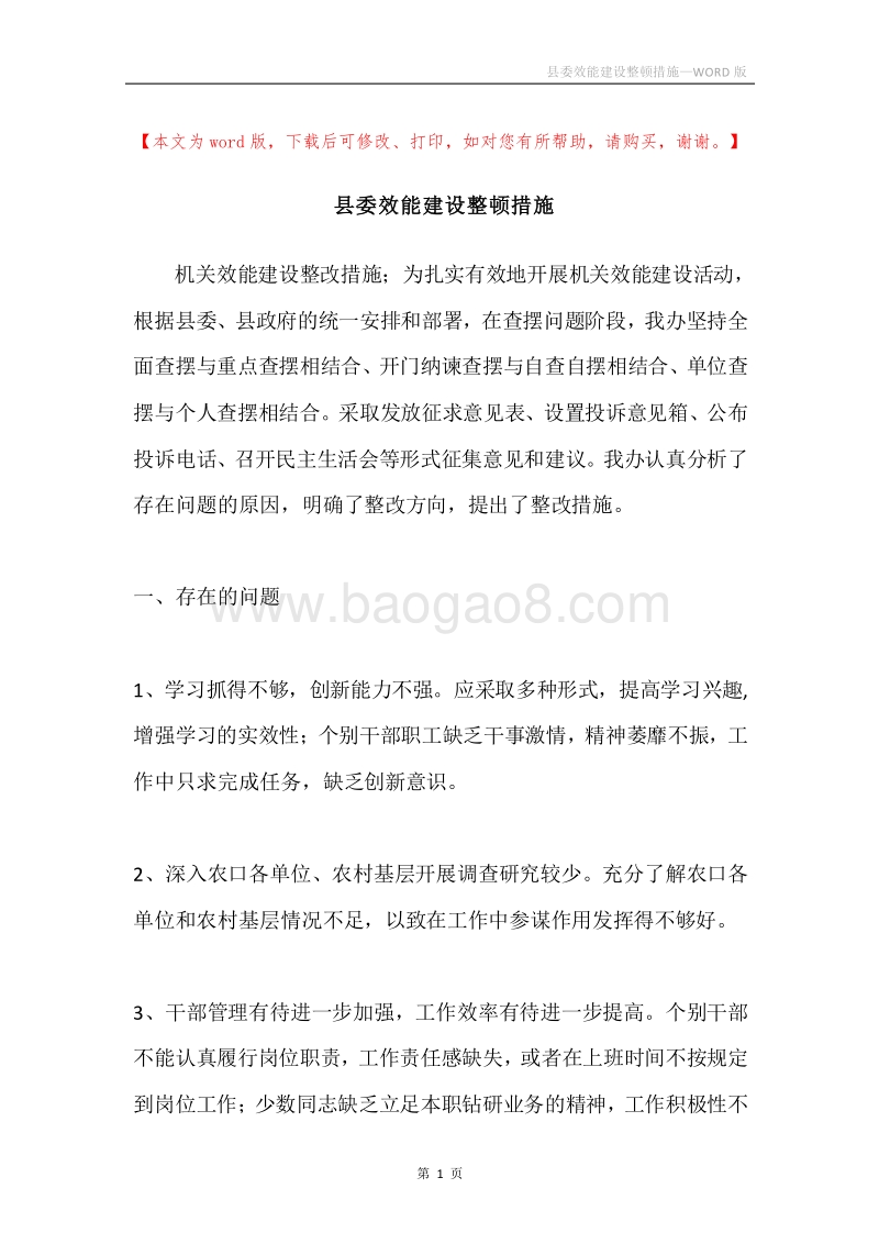 县委效能建设整顿措施.docx_第1页