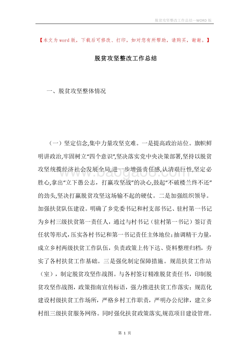 脱贫攻坚整改工作总结.docx_第1页
