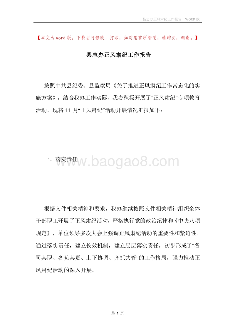 县志办正风肃纪工作报告.docx_第1页