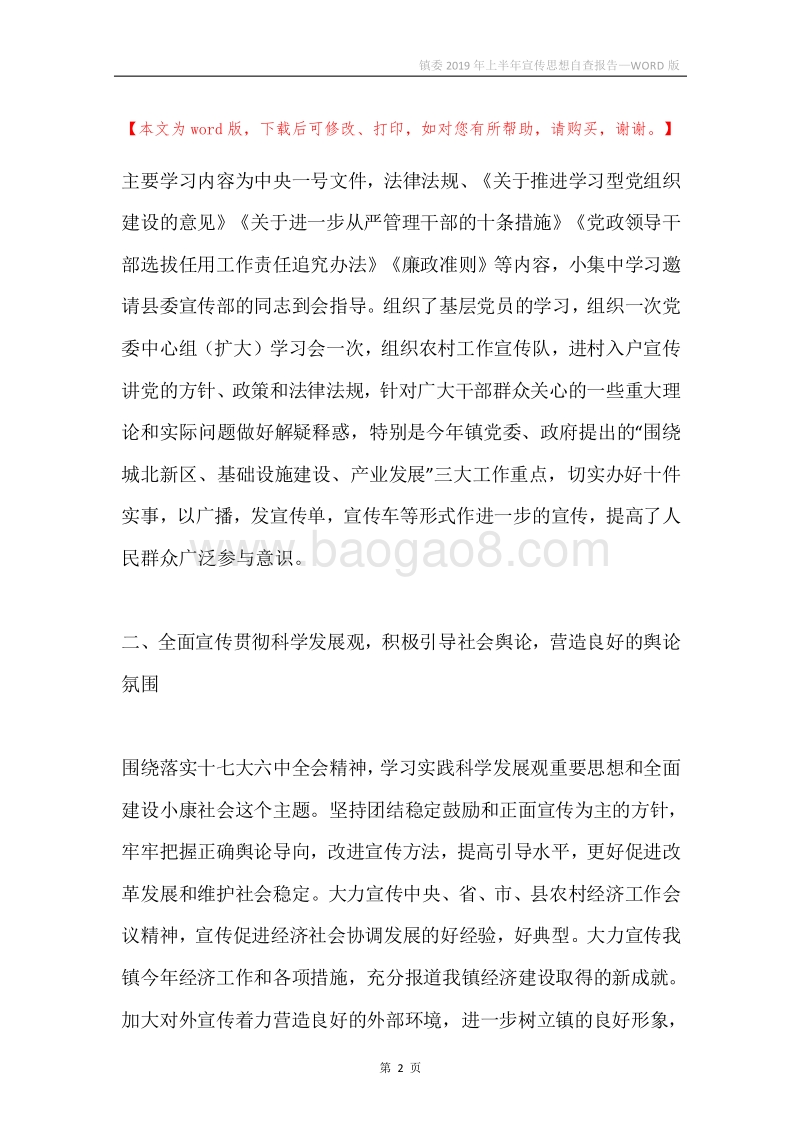 镇委2019年上半年宣传思想自查报告.docx_第2页
