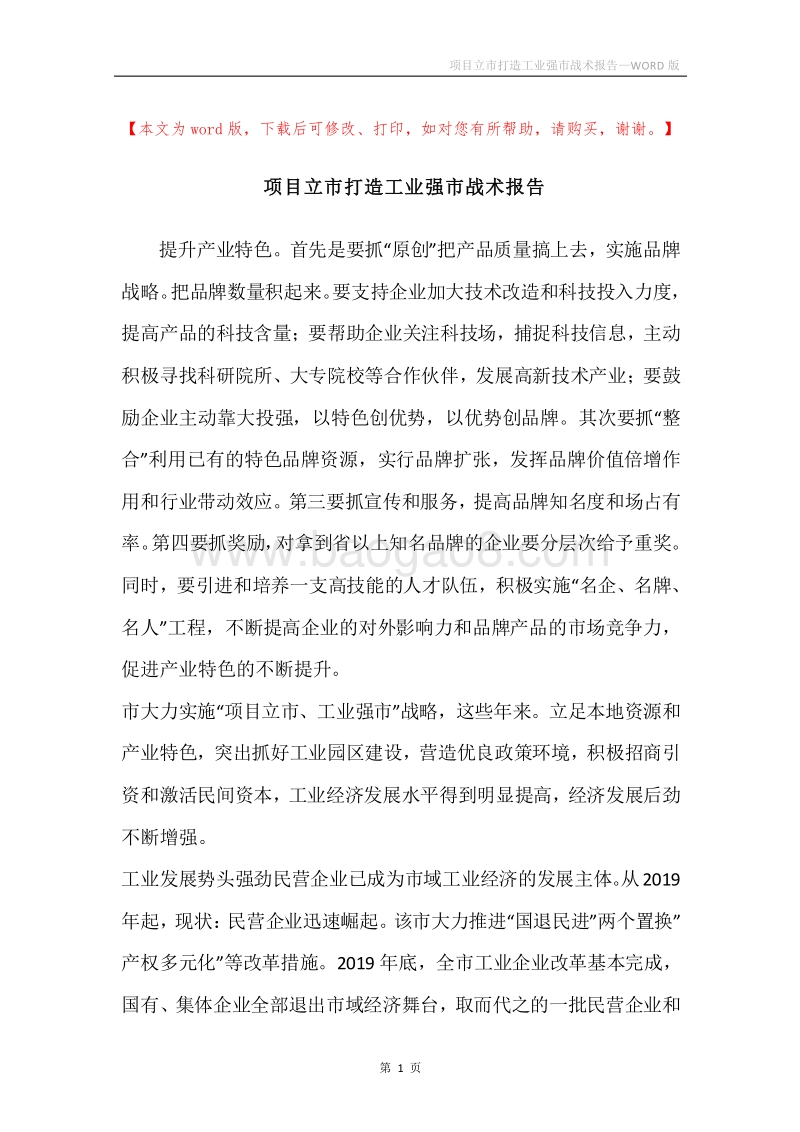 项目立市打造工业强市战术报告.docx_第1页