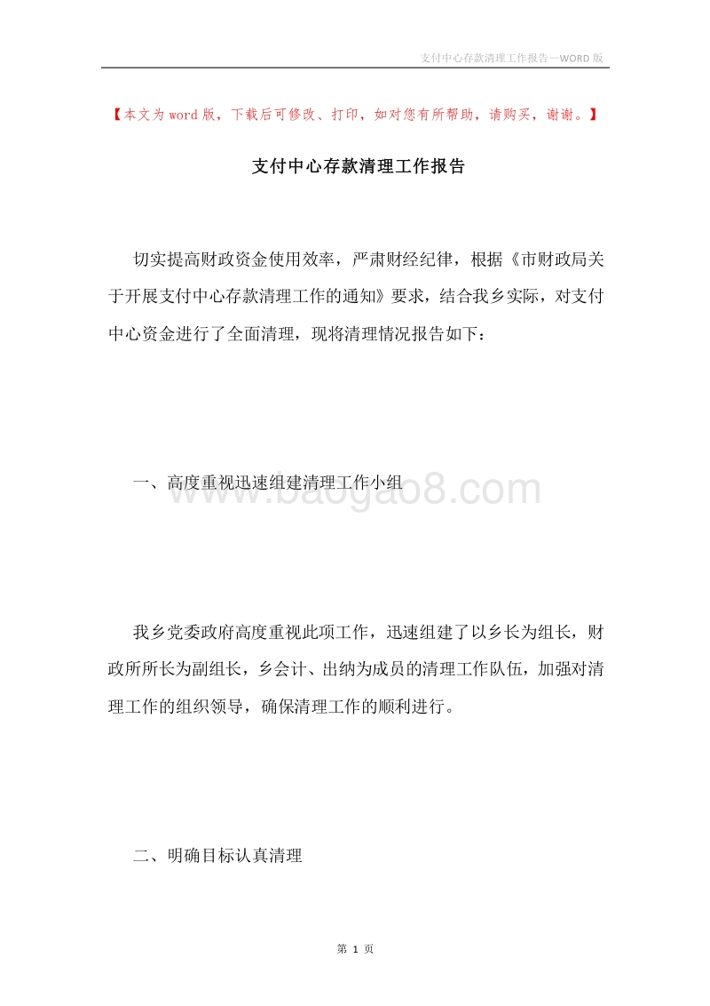支付中心存款清理工作报告.docx_第1页