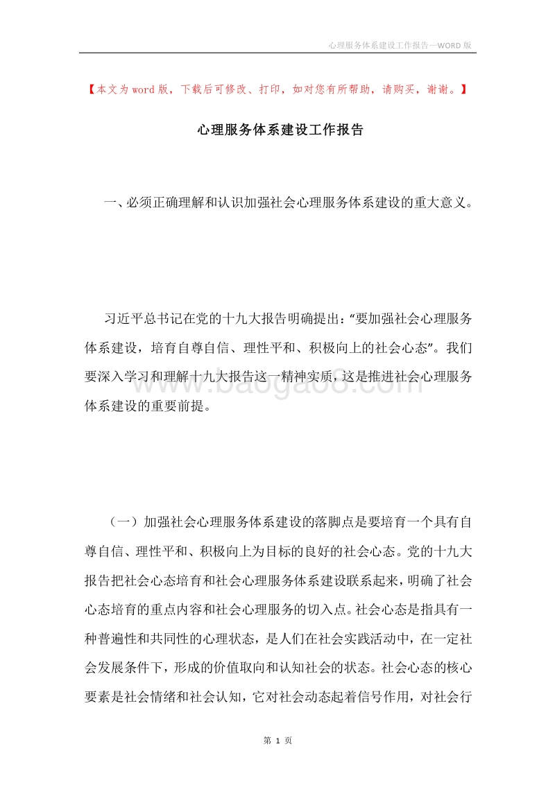 心理服务体系建设工作报告.docx_第1页