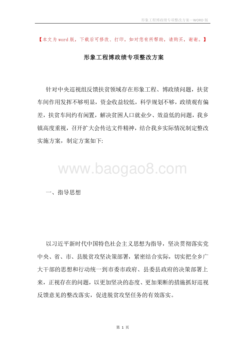 形象工程博政绩专项整改方案.docx_第1页