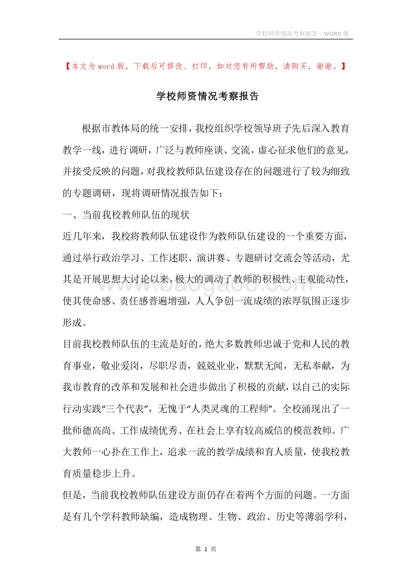 学校师资情况考察报告.docx_第1页