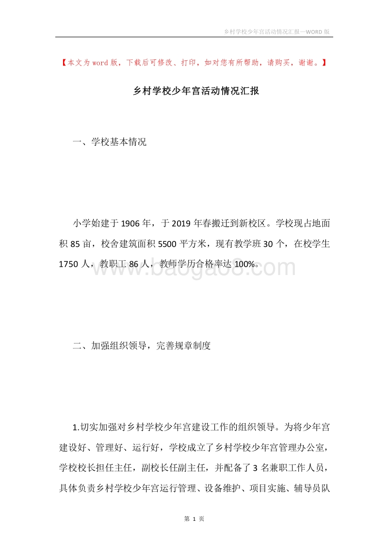 乡村学校少年宫活动情况汇报.docx_第1页