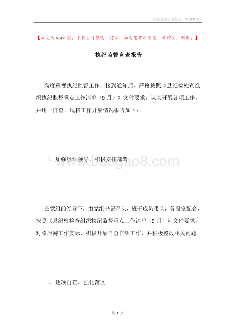 执纪监督自查报告.docx_第1页