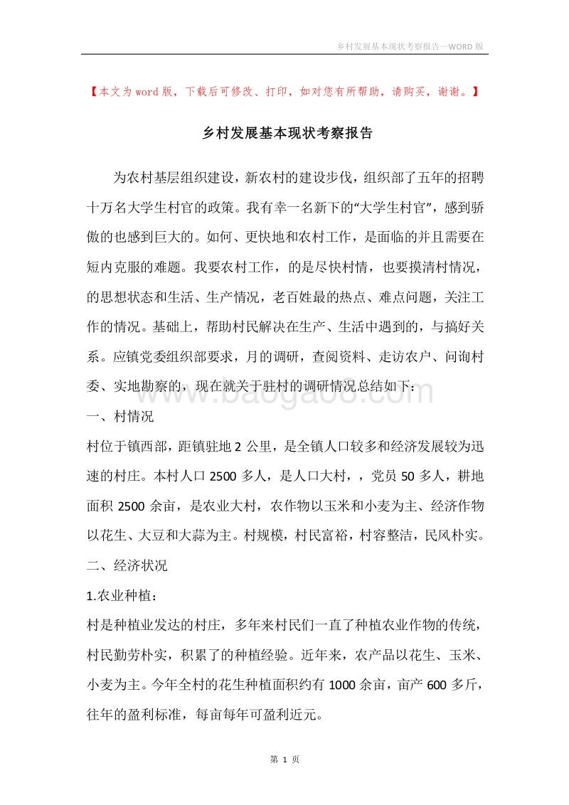 乡村发展基本现状考察报告.docx_第1页