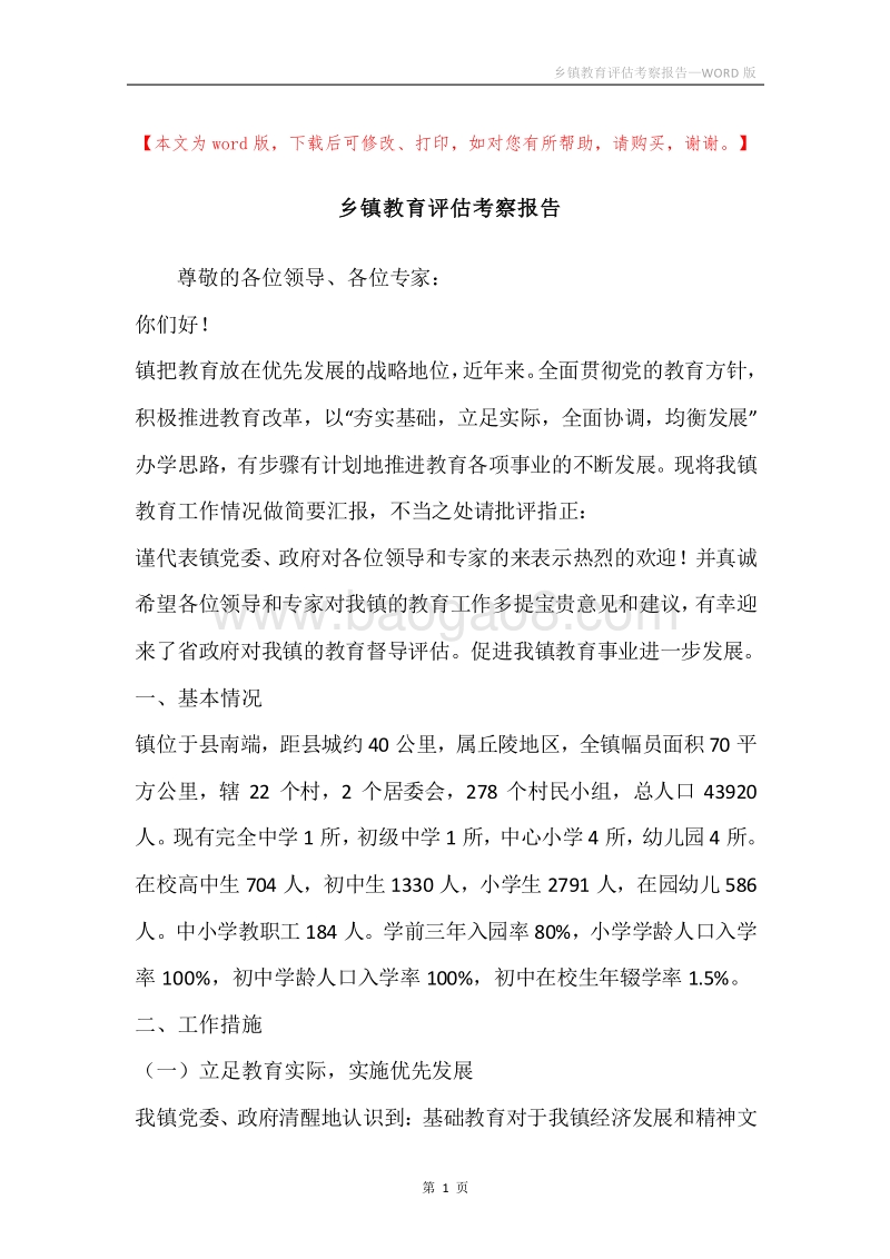 乡镇教育评估考察报告.docx_第1页