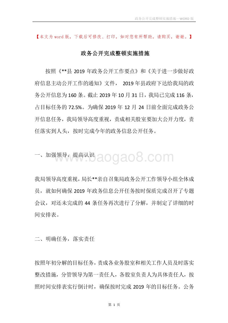 政务公开完成整顿实施措施.docx_第1页