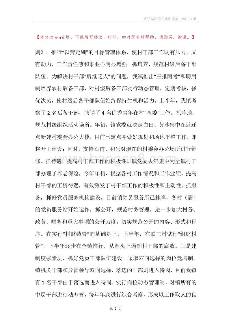 乡镇基层责任述职述廉.docx_第2页