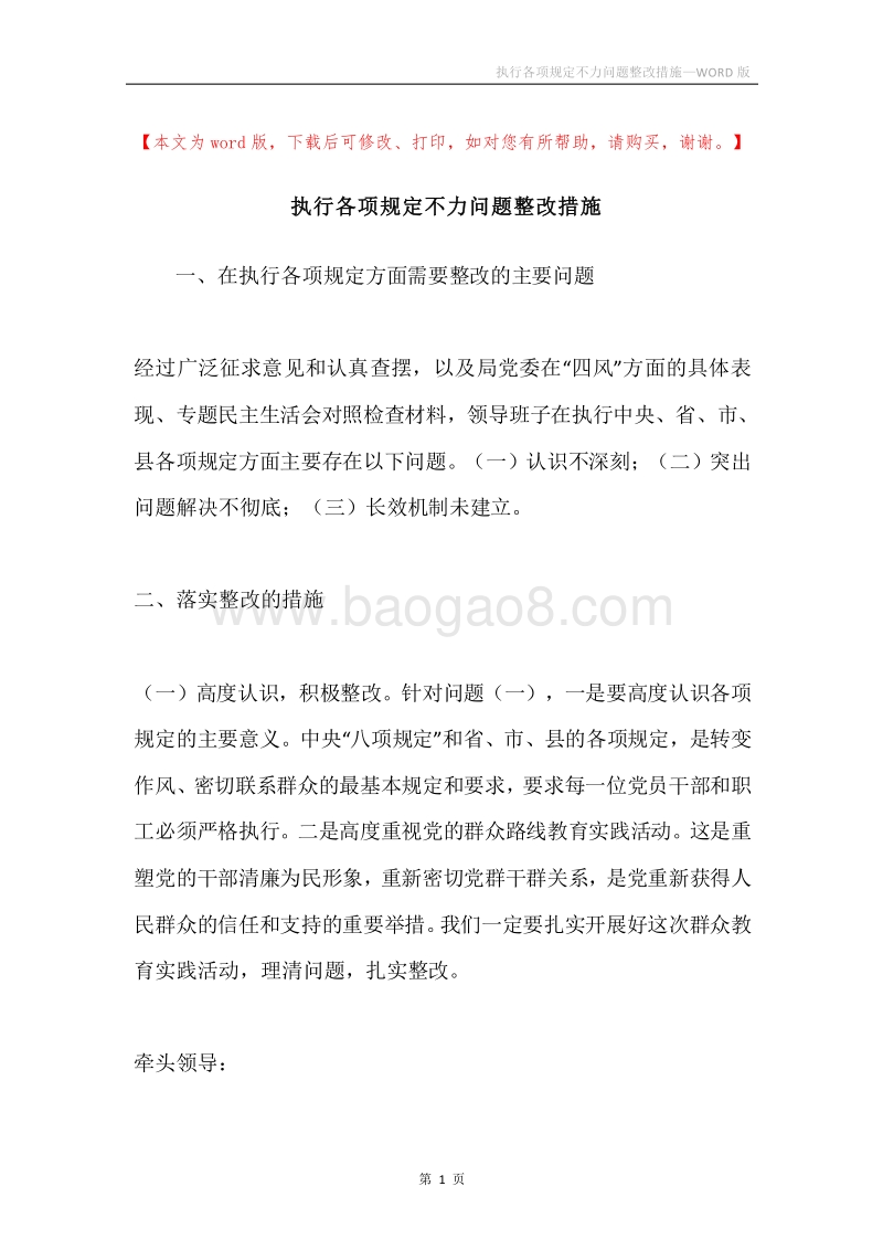 执行各项规定不力问题整改措施.docx_第1页
