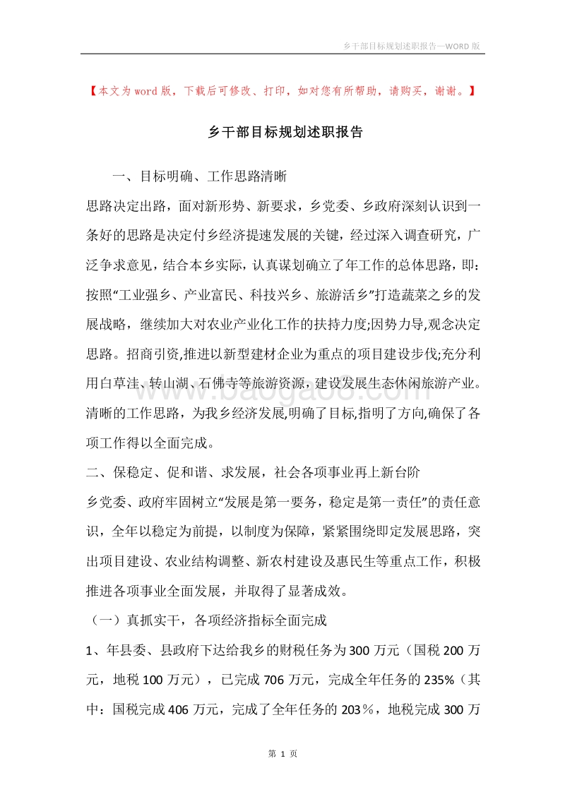乡干部目标规划述职报告.docx_第1页