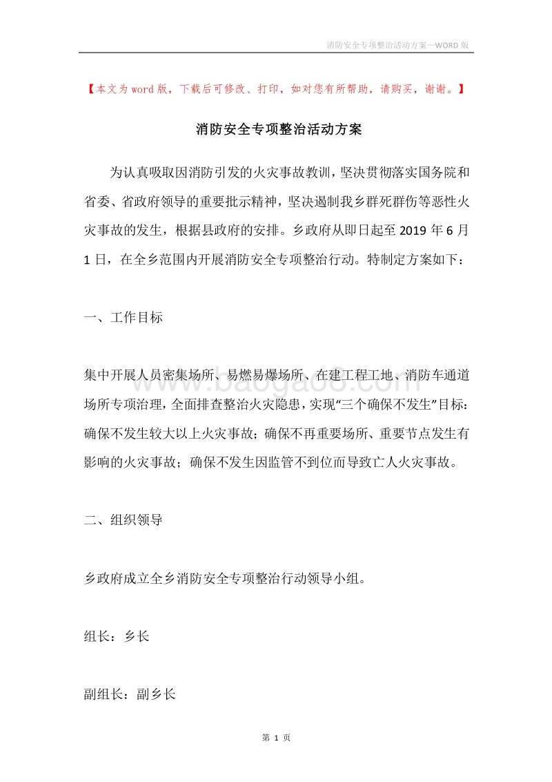 消防安全专项整治活动方案.docx_第1页