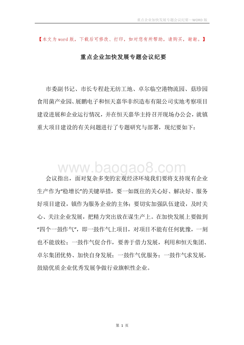 重点企业加快发展专题会议纪要.docx_第1页