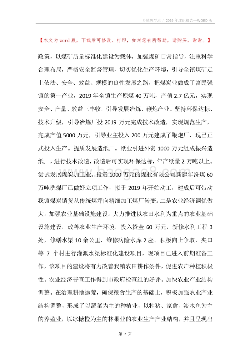 乡镇领导班子2019年述职报告.docx_第2页