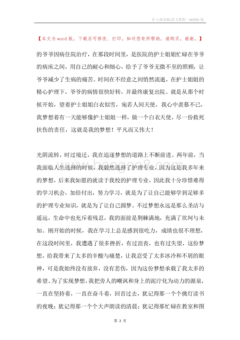 护士演讲稿-放飞梦想.docx_第2页
