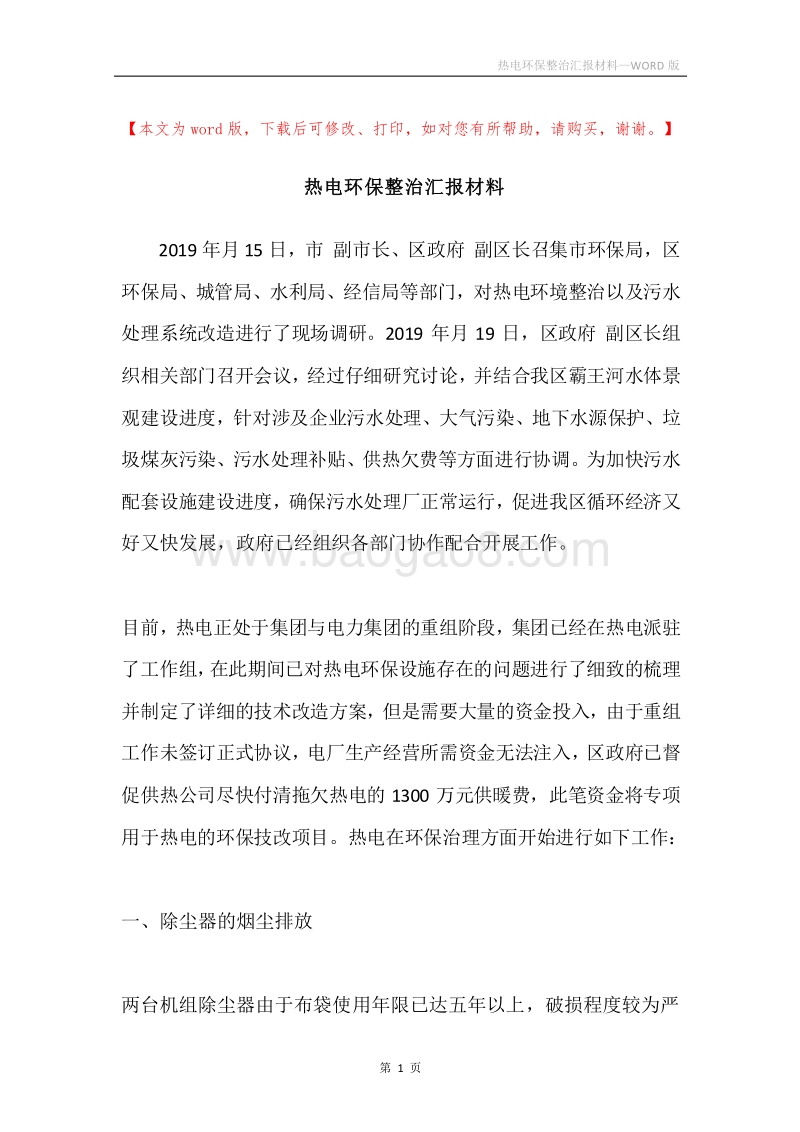 热电环保整治汇报材料.docx_第1页