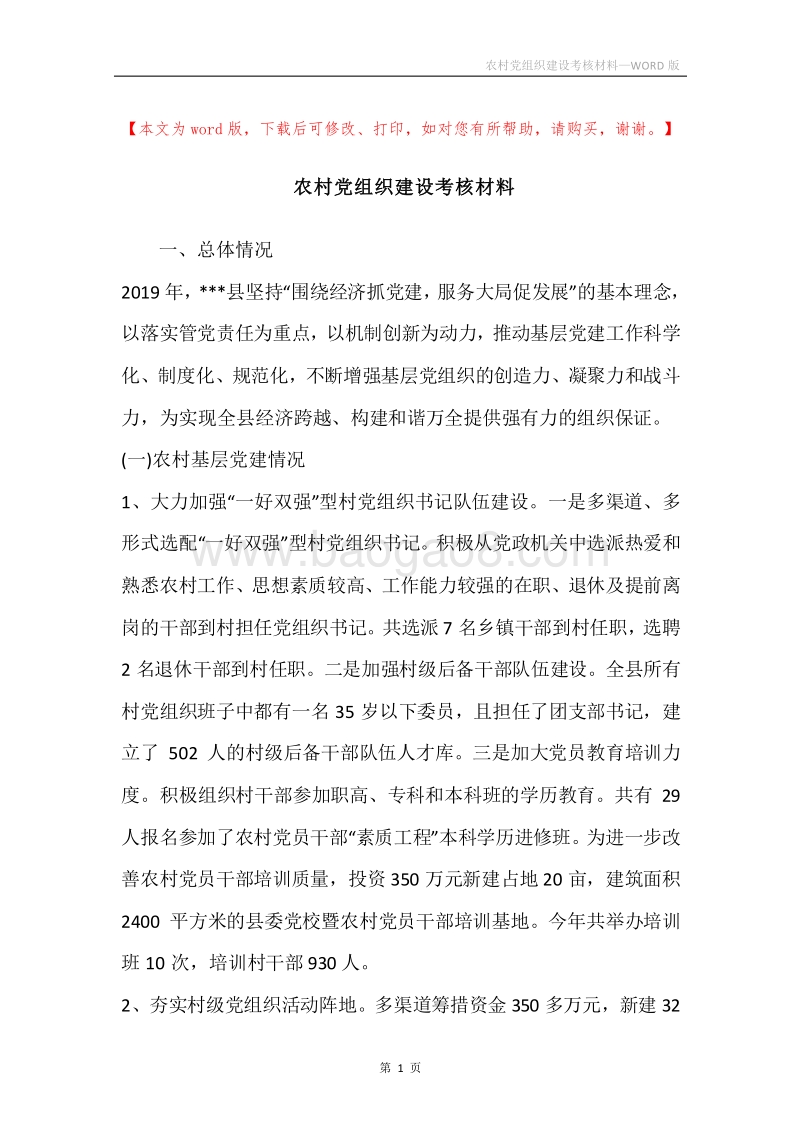 农村党组织建设考核材料.docx_第1页