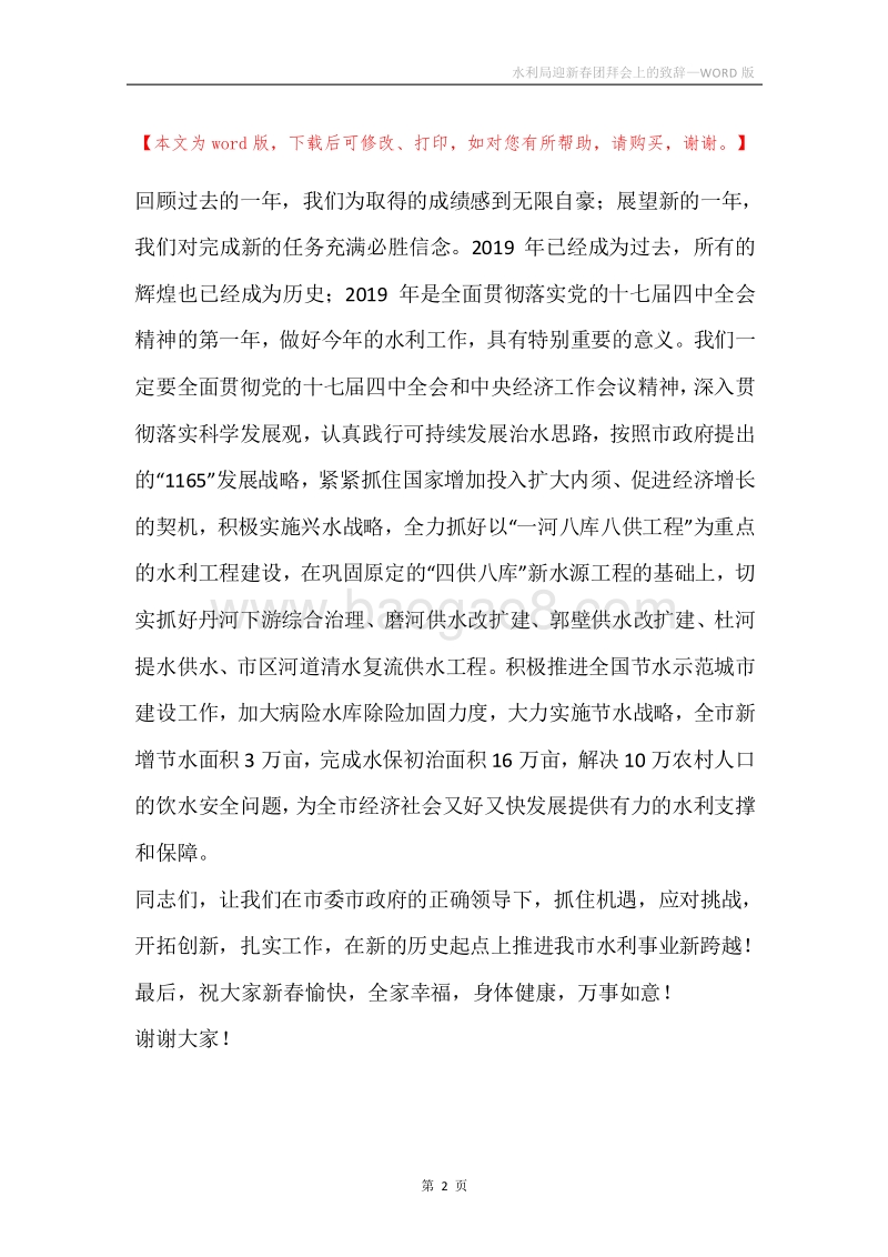 水利局迎新春团拜会上的致辞.docx_第2页