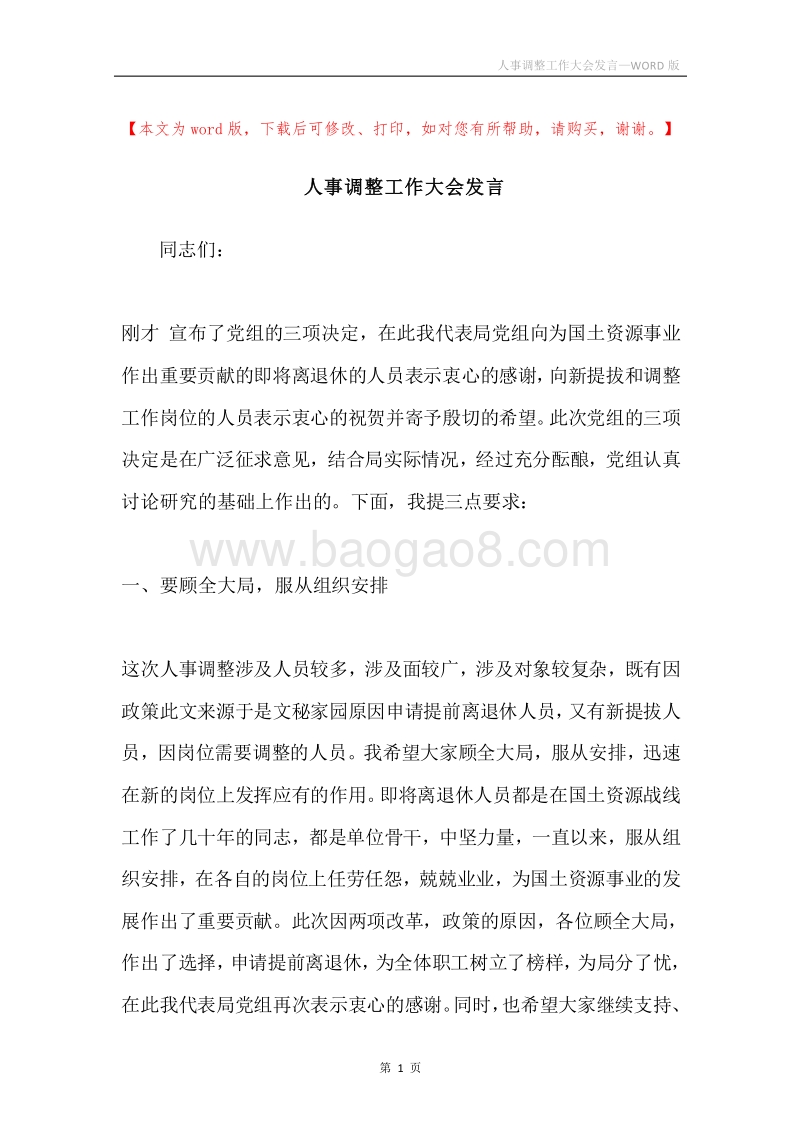 人事调整工作大会发言.docx_第1页