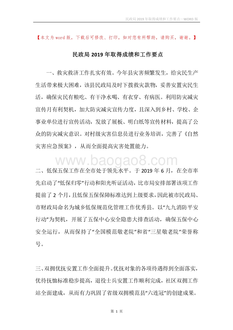 民政局2019年取得成绩和工作要点.docx_第1页