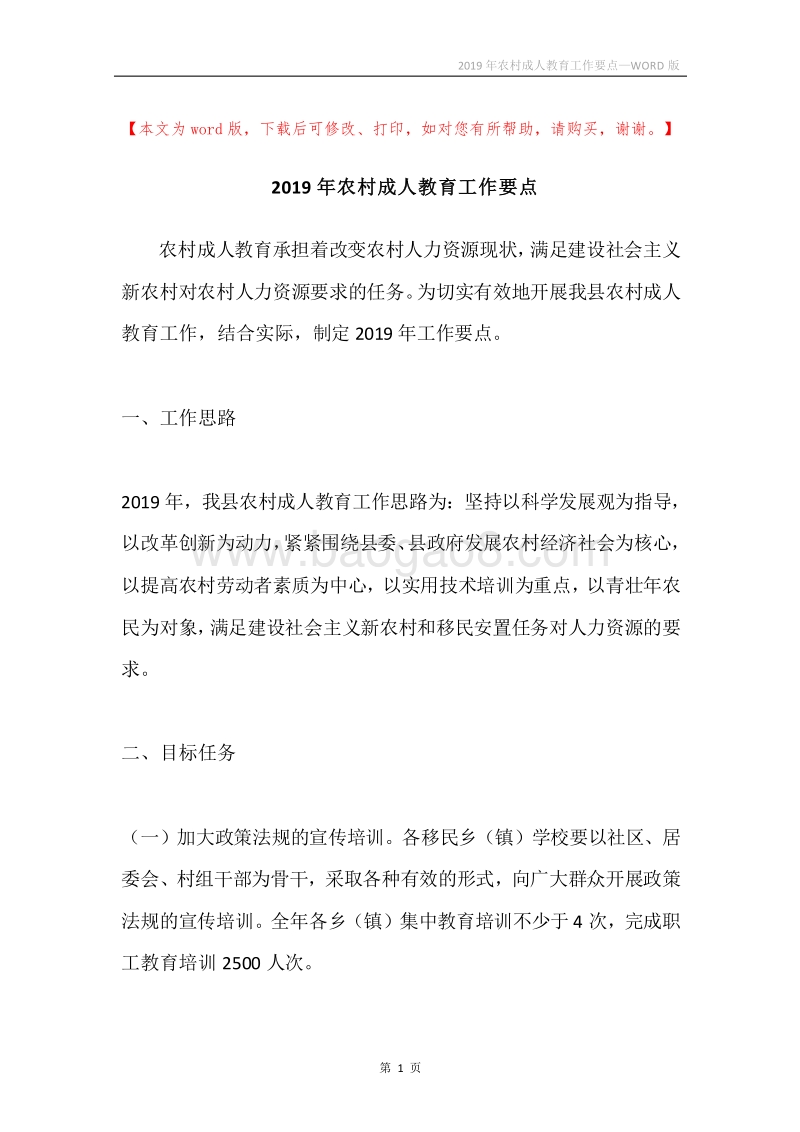 2019年农村成人教育工作要点.docx_第1页