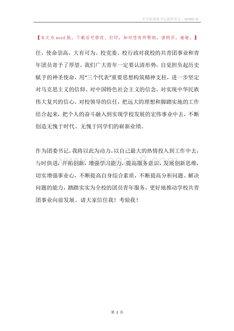 中学新团委书记就职发言.docx_第2页