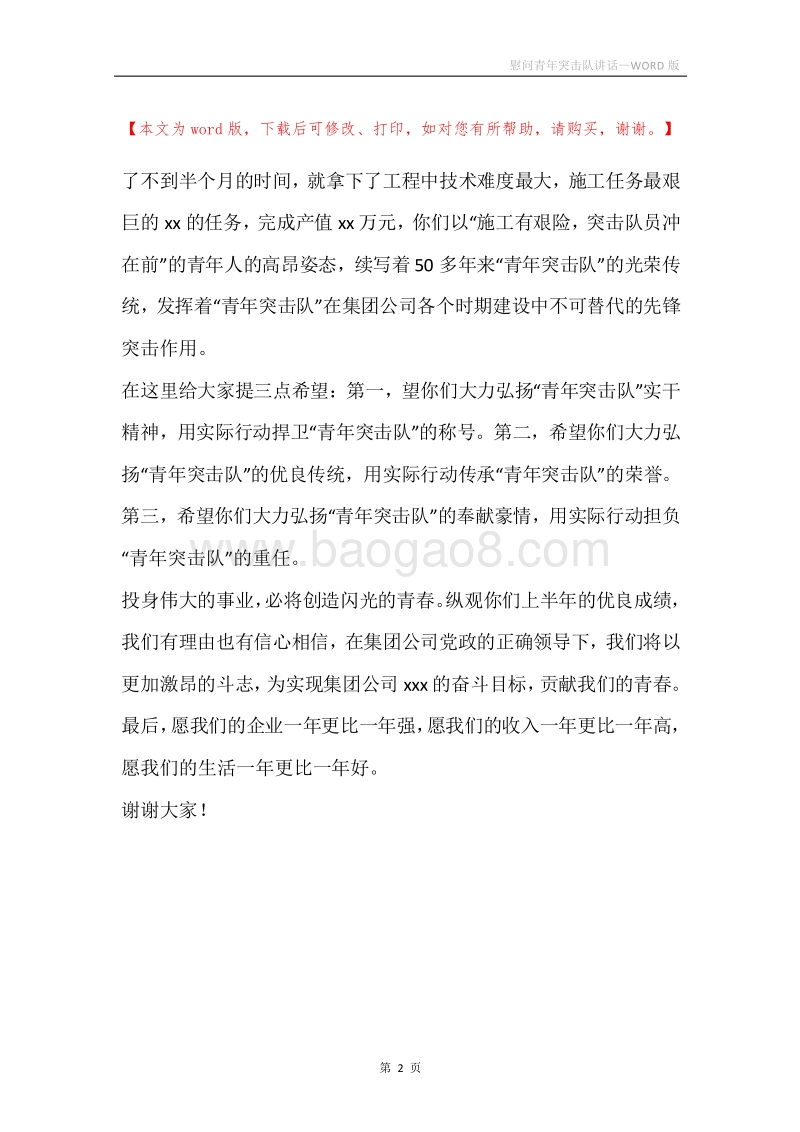 慰问青年突击队讲话.docx_第2页