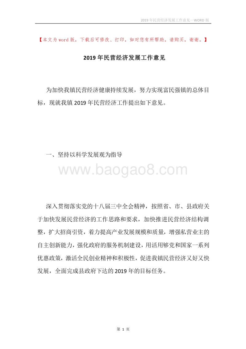 2019年民营经济发展工作意见.docx_第1页