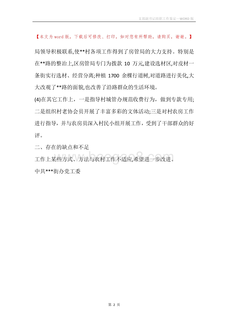 支部副书记挂职工作鉴定.docx_第2页