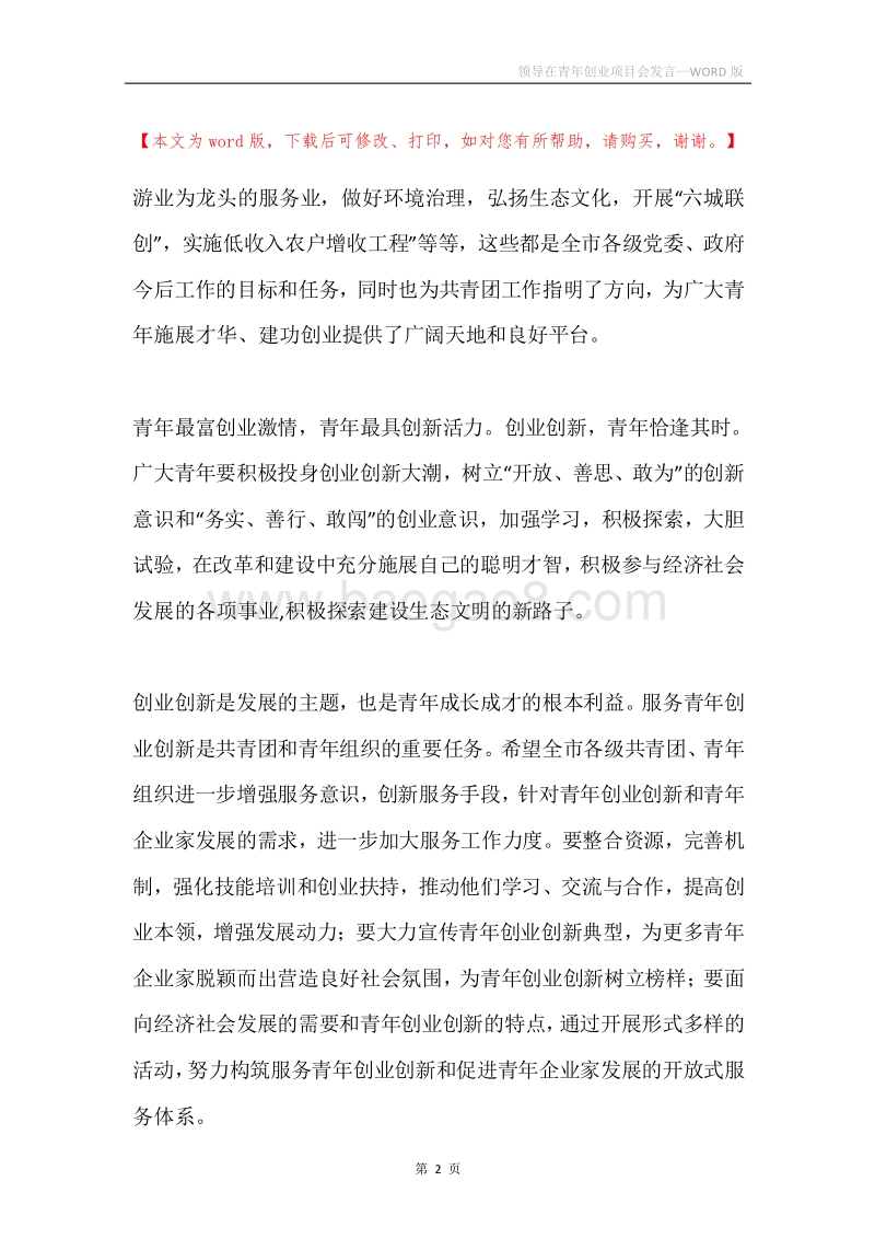 领导在青年创业项目会发言.docx_第2页
