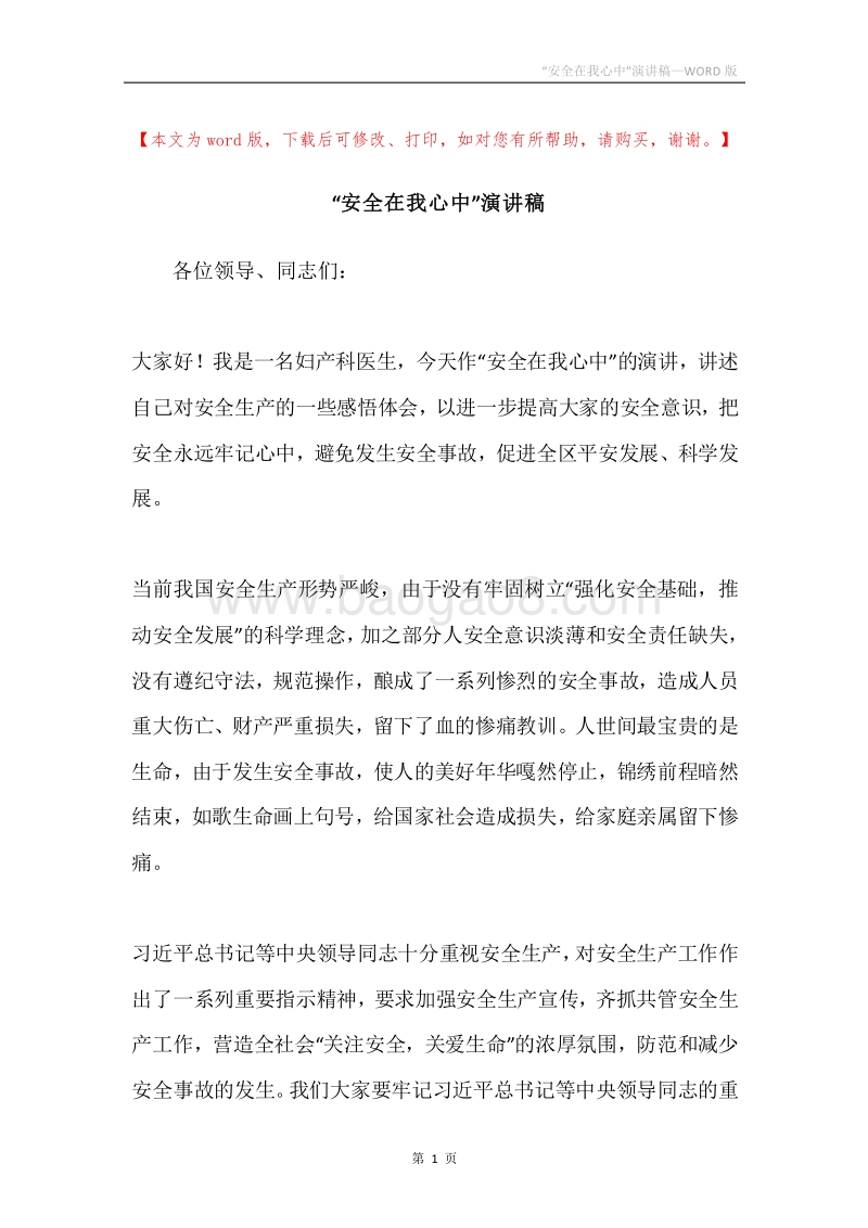“安全在我心中”演讲稿.docx_第1页