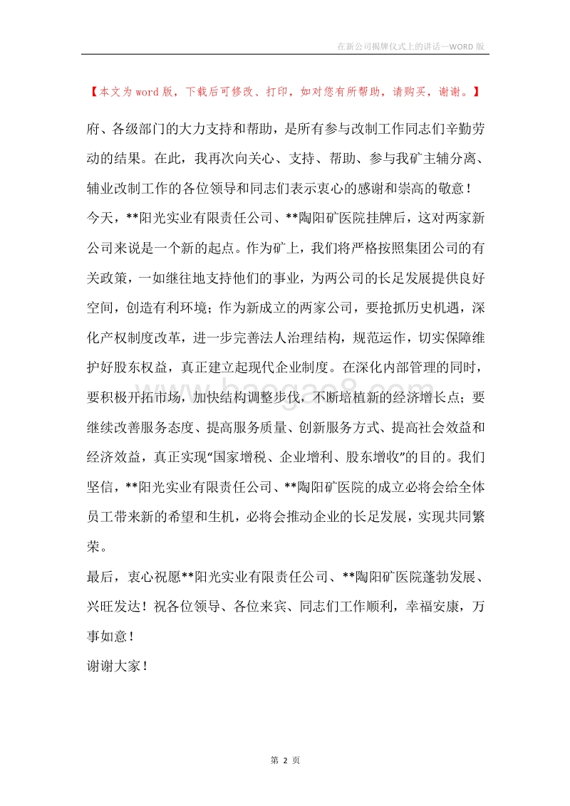 在新公司揭牌仪式上的讲话.docx_第2页