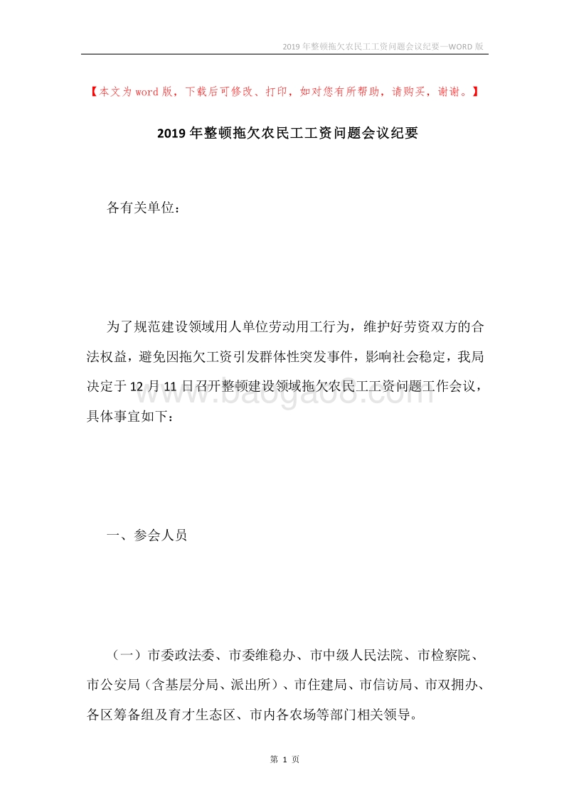 2019年整顿拖欠农民工工资问题会议纪要.docx_第1页
