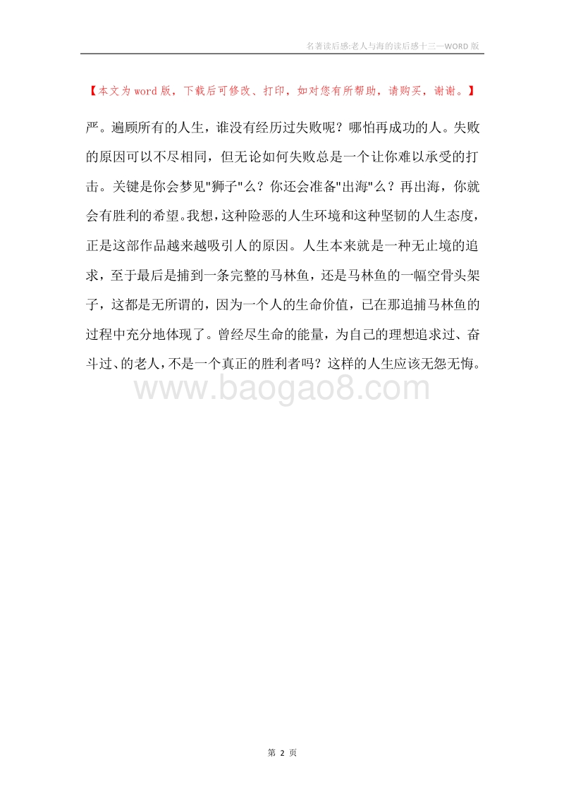 名著读后感-老人与海的读后感十三.docx_第2页