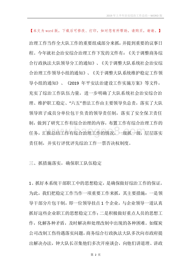 2019年上半年治安综治工作总结.docx_第2页