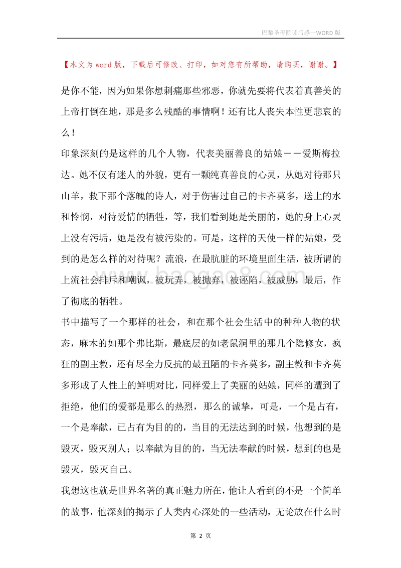 巴黎圣母院读后感.docx_第2页