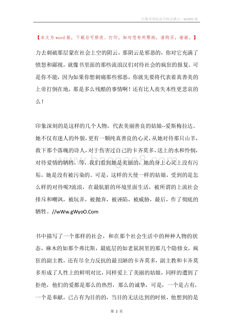 巴黎圣母院读书体会感言.docx_第2页
