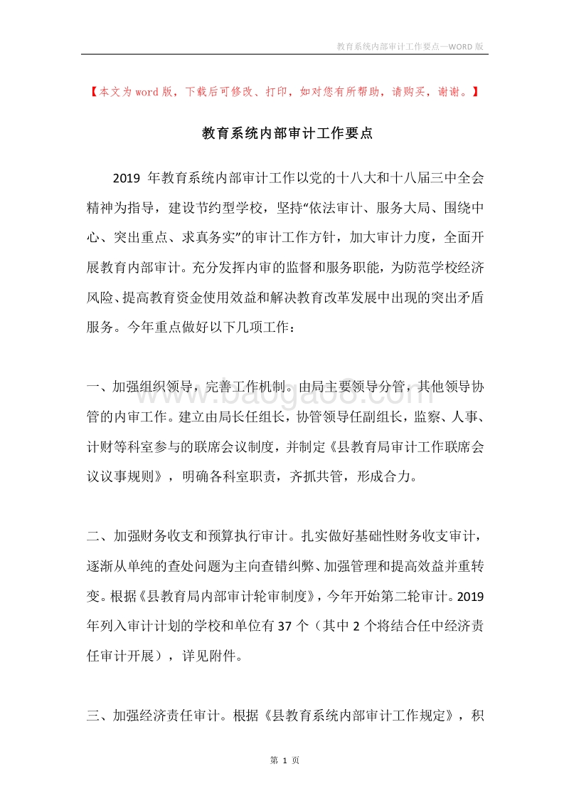 教育系统内部审计工作要点.docx_第1页