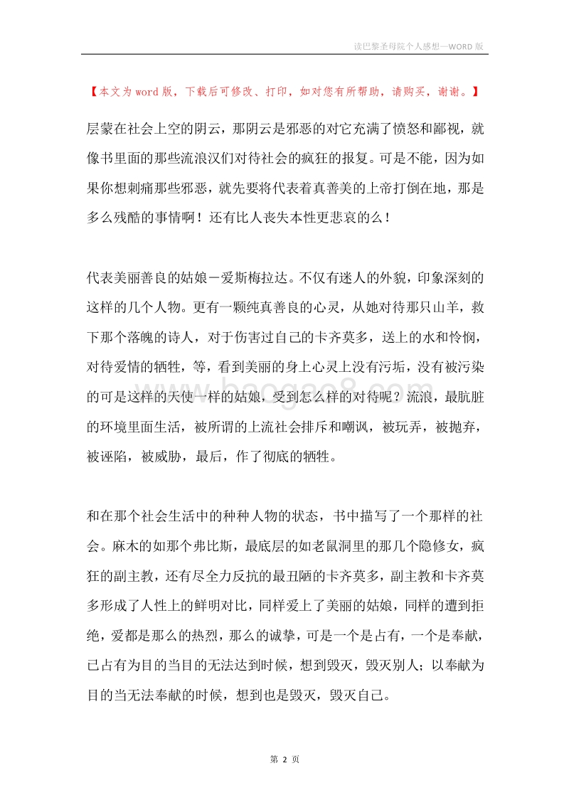 读巴黎圣母院个人感想.docx_第2页