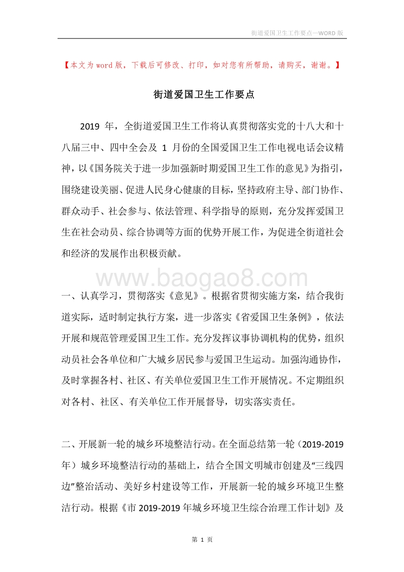 街道爱国卫生工作要点.docx_第1页