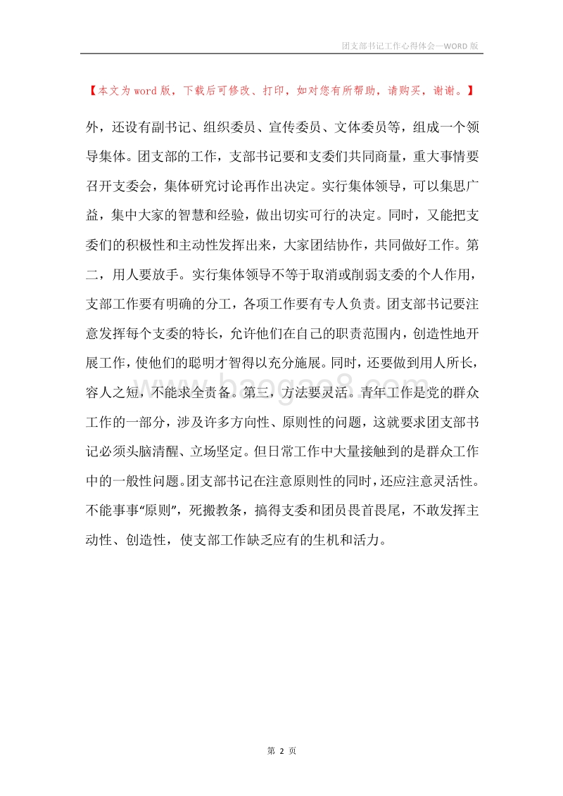 团支部书记工作心得体会.docx_第2页
