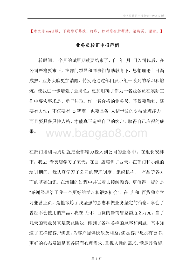 业务员转正申报范例.docx_第1页