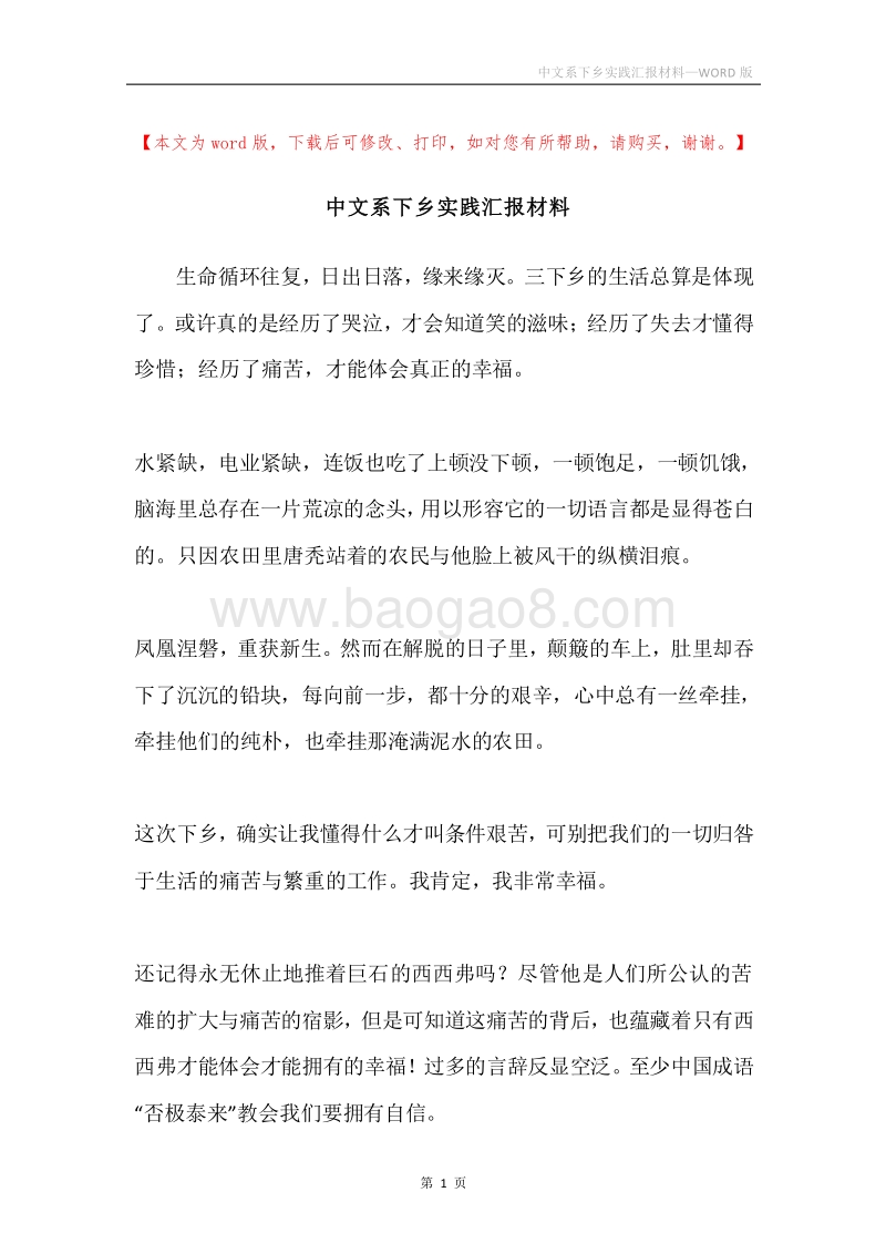 中文系下乡实践汇报材料.docx_第1页