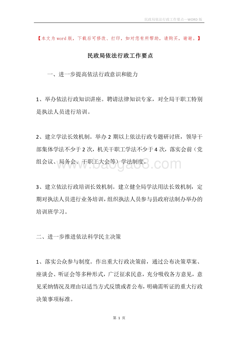民政局依法行政工作要点.docx_第1页